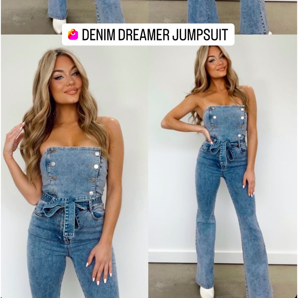Denim jumpsuit with denim bow belt. Size small!